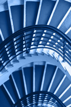 Classic Blue Background Made For Old Blue Spiral Staircase Inside An Old House. Color Of The Year 2020.