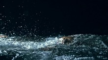 Slow Motion Of Waves On Dark Water Surface With Play Of Flecks Of Bright Light Close Up. Amazing Dramatic Natural Background. Shooting With 180fps. Epic Mystical And Magic Night View. Crystal Clear