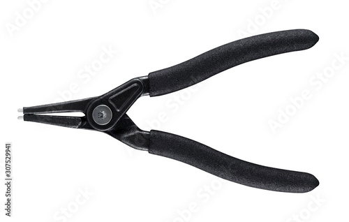 Photographie Black pliers for circlips - Snap rings or Seeger rings, orbis, placed on a white isolated backgorund