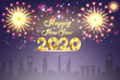 Happy new year 2020 with gold beautiful fireworks