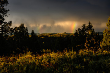 Poster - Rainbow Cascades Down to Yellowstone Mountains