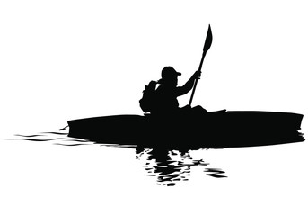 A vector silhouette of man kayaking.