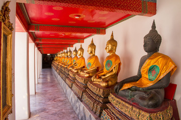 Stupas in Wat Pho(The Temple of the Reclining Buddha) in Bangkok , Famous temple in Thailand .