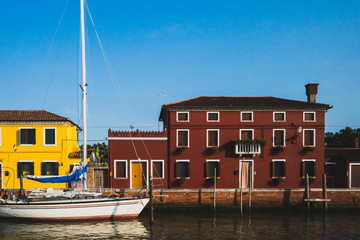 Colourful houses on island of Mazzorbo, near Burano, Venice, Italy