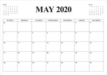 May 2020 Desk Calendar Vector Illustration