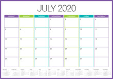 July 2020 Desk Calendar Vector Illustration