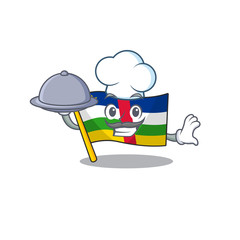 Sticker - smiling flag central african as a Chef with food cartoon style design