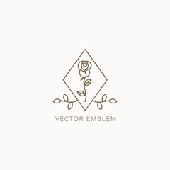 Wall Mural - rose vector emblem design template in simple line style