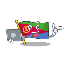 Wall Mural - Happy smiling flag eritrea cartoon character working with laptop