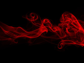 Fluffy puffs of red smoke and fog on black background, fire design