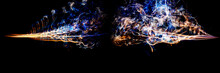 Multi-colored Smoke Jets Directed From Two Edges To The Center On A Black Background. Smoke Texture Background