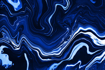 Wall Mural - Bright resin art abstract background. Multicolor marble surface, mineral stone texture. Classic blue color of the year 2020 concept. Fluid, color liquid flow effect. Acrylic waves and swirls.