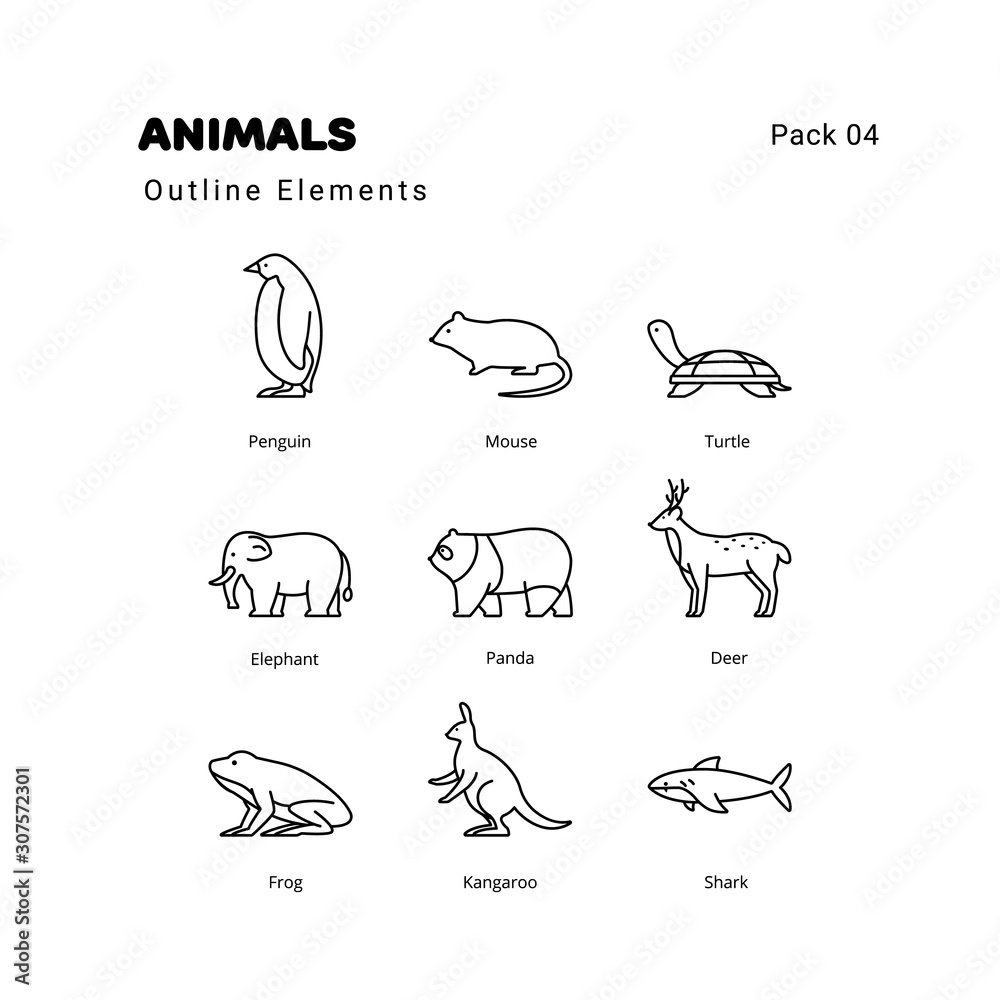 Animals outline elements icons set Stock Vector | Adobe Stock