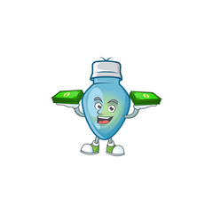 Sticker - Confident smiley blue christmas bulb character with money on hand