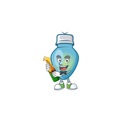 Sticker - Cool blue christmas bulb with beer mascot cartoon style