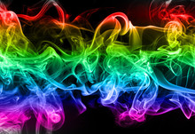 Colorful Smoke Abstract On Black Background, Movement Of Fire Design