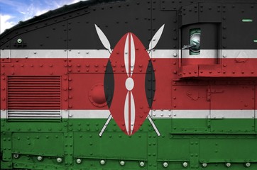 Kenya flag depicted on side part of military armored tank closeup. Army forces conceptual background