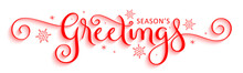 SEASON'S GREETINGS Red Vector Brush Calligraphy Banner With Snowflakes