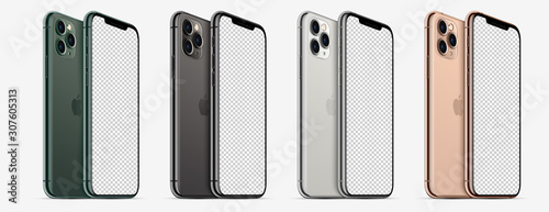 All Collection Iphone 11 Pro Pro Max Midnight Green Space Gray Gold And Silver Color By Apple Inc Mock Ups Screens Iphone For Your Design And Back Side Iphone Stock Illustration