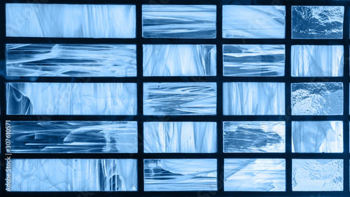 Fotografía Classic blue color of the year 2020 Glass stained glass with colorful graphic pa
