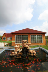 Poster - Wooden huts and streams in the park