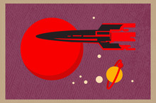 Vector Illustration, Space Retro Postcard, Vector