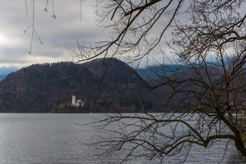 Island in Lake Bled. Dreamlike atmosphere for the Church of S. Maria Assunta. slovenia