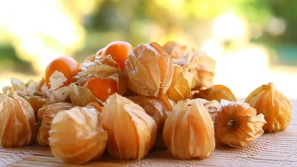 Wall Mural - Pile of cape gooseberry in plate, out door  Chiangmai Thailand