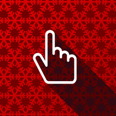 Poster - Cursor hand flat design christmas and winter concept vector icon with snowflakes
