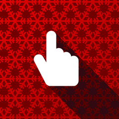 Poster - Cursor hand flat design christmas and winter concept vector icon with snowflakes