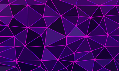 Wall Mural - Low poly violet background with purple neon lights. Abstract  polygonal shapes wallpaper. Vector triangles mosaic.