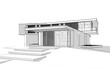 3d rendering of modern cozy house on the hill with garage and pool for sale or rent.  Black line sketch with soft light shadows on white background.