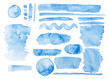 Set di pennellate dipinto acquerello blu. Sfondo bianco