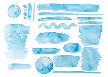 Set Di Pennellate Dipinto Acquerello Azzurro 