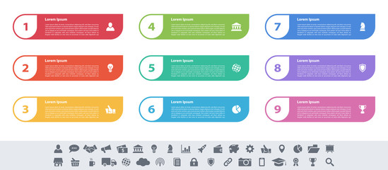 Wall Mural - Infographic design business concept vector illustration with 9 steps or options or processes represent work flow or diagram or web button banner