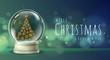 © annbozhko - Realistic vector illustration of snow globe with golden christmas tree inside. Blurred holiday christmas sparkle background