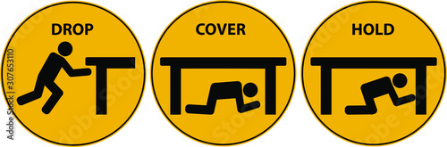 Fotografía Drop, cover, hold sign. Earthquake vector icon.