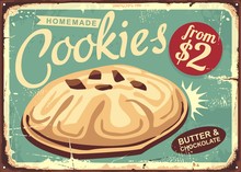 Homemade Cookies Retro Worn Sign Design. Butter Cookie On Old Vintage Sign. Food Bakery Biscuit Vector Illustration.