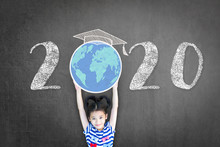 2020 New Educational Academic Calendar Year For School Class With Student Kid Raising World Global Planet On Teacher's Black Chalkboard For Back To School Celebration, Classroom Schedule 