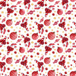 Seamless pattern with sweets and red berries on a white background with gifts,christmas toys.Christmas background for wrapping paper,greeting cards and scrapbooking.