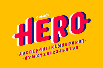 Poster - comics style font, super hero alphabet, letters and numbers
