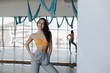© pressahotkey - young attractive girl posing at the gym, soft figure, fitness and yoga