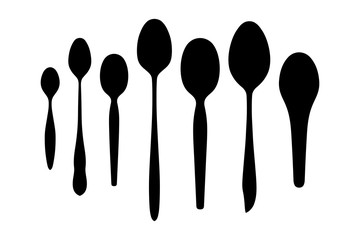 Wall Mural - Spoons set, simple black silhouette of cutlery, vector illustration