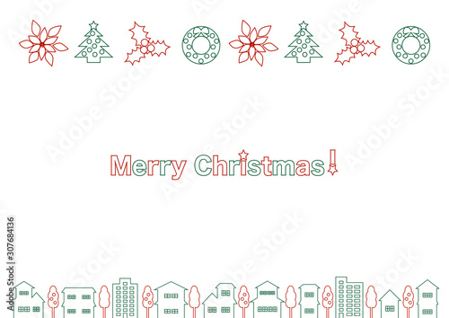 Merry Christmas クリスマス イラスト 街並とアイコン Stock Vector Adobe Stock