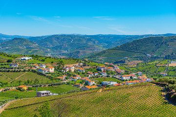 Vineyards and villages at slopes of Douro Valley in Portugal