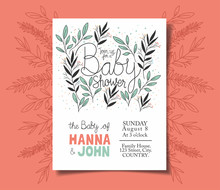 Baby Shower Invitation With Leafs Decoration