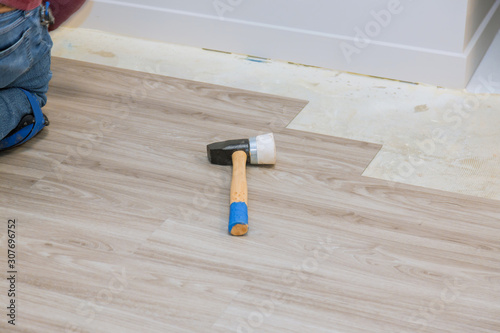 Installation Laminate Wood Texture Floor Of New Home
