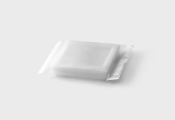 Soap Bar Sachet Packaging Mock up Paper Wrap or Plastic Pack isolated on light gray background.3D rendering