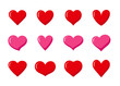 Set of red and pink heart shaped symbols. Collection of different romantic heart icons for web site, sticker, label, tattoo art, love logo and Valentines day.