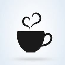 Cup Of Coffee And Love Heart. Simple Vector Modern Icon Design Illustration.